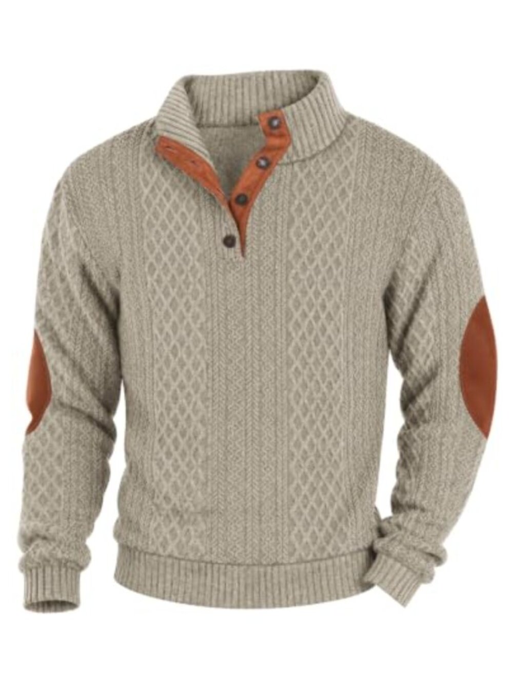 Men's Jacquard Knit Pullover Sweater Quarter Button Stand Collar Henley